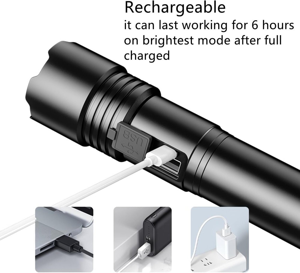 Rechargeable Waterproof Flashlight High Lumens 5 Modes LED Flashlight