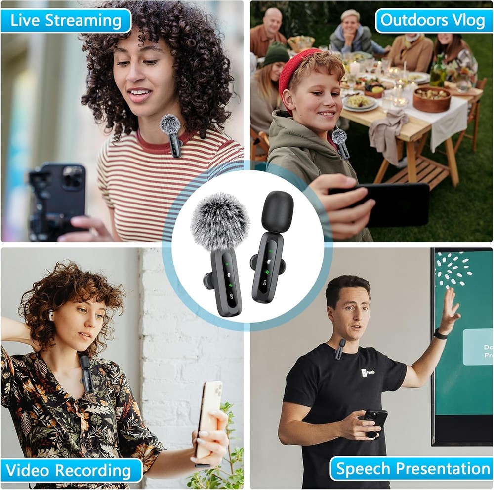 Wireless Microphone Mini Mic for iPhone/Android Phone, LED Display Lavalier Micr