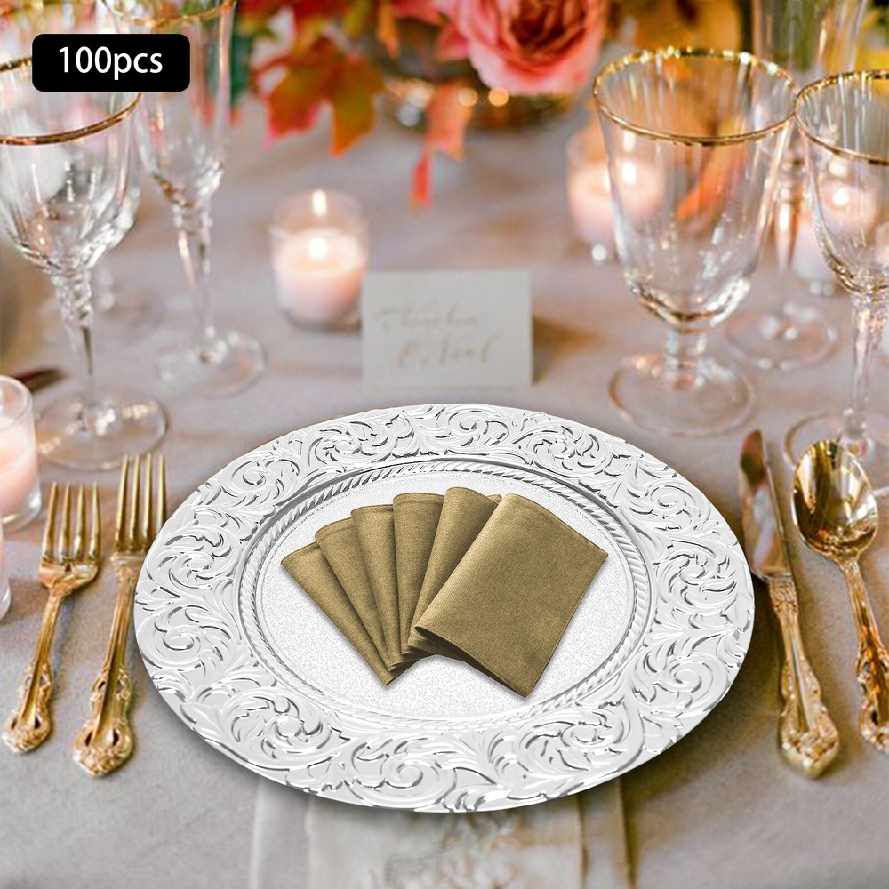 100pcs Charger Wedding Party Dinner Plates Elegant Design Table Decor Silver