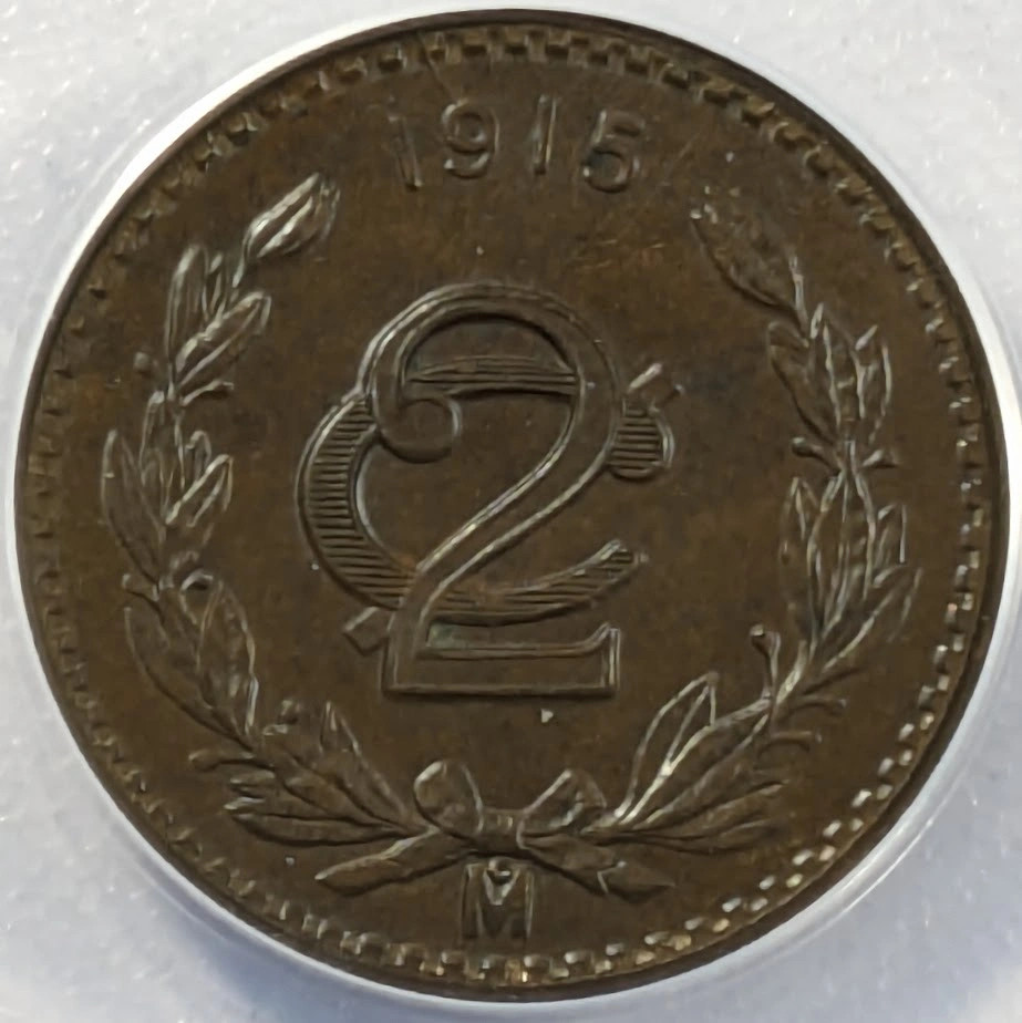 1915 Mo MEXICO Bronze 2 CENTAVOS ANACS MS-60