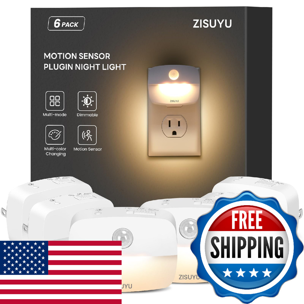 ZISUYU Plug-in LED Night Light Motion Sensor Dimmable Color-Changing 6 Pack