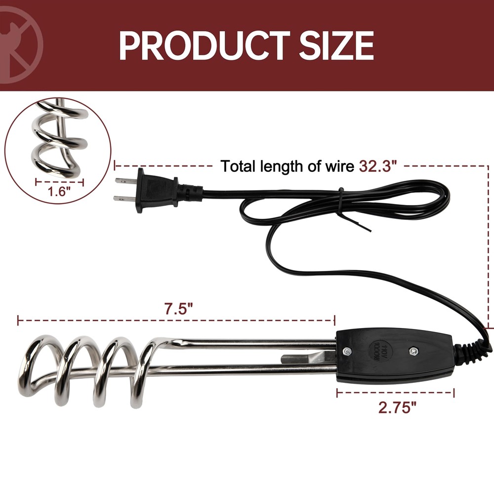 Calentador De Agua De Inmersión Con Cubierta De Cubo Eléctrico Portátil 1000W US