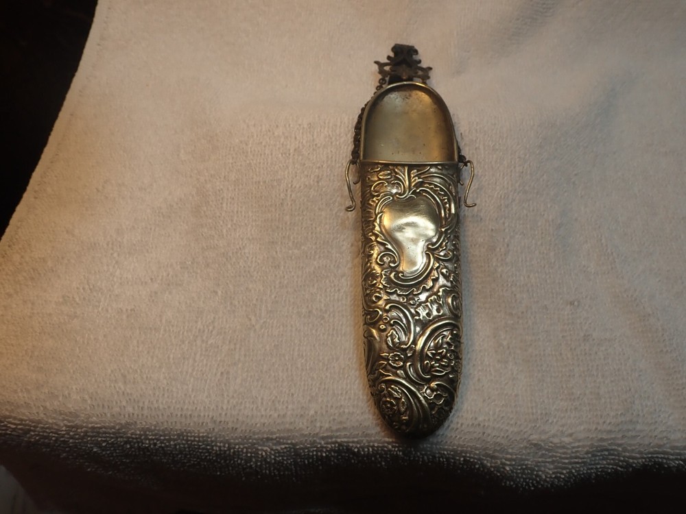 1890'S BEAUTIFUL SILVER CHATELAINE CASE WITH BELT HOOK GREAT REPOUSSE!