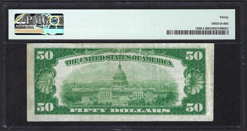 ERROR 1929 $50 "SAN FRANCISCO" FRBN ♚♚GUTTER FOLD ERROR♚♚ PMG VF 30. RARE!!!