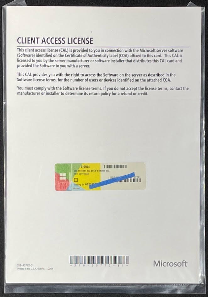 Microsoft SQL Server 2016 5 Device OEM Software Client Access License / 7GN24