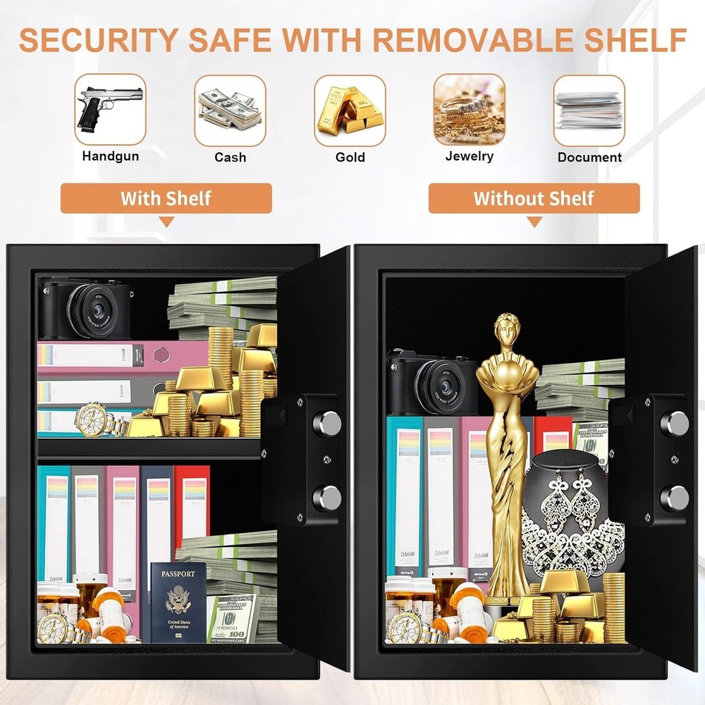 Fireproof Digital Safe with Removable Shelf - For Documents, Money, Valuables