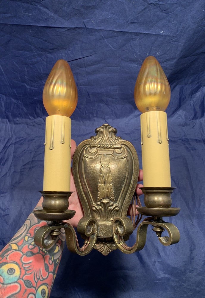 Single Antique Brass Sconce Rewired Light 85A