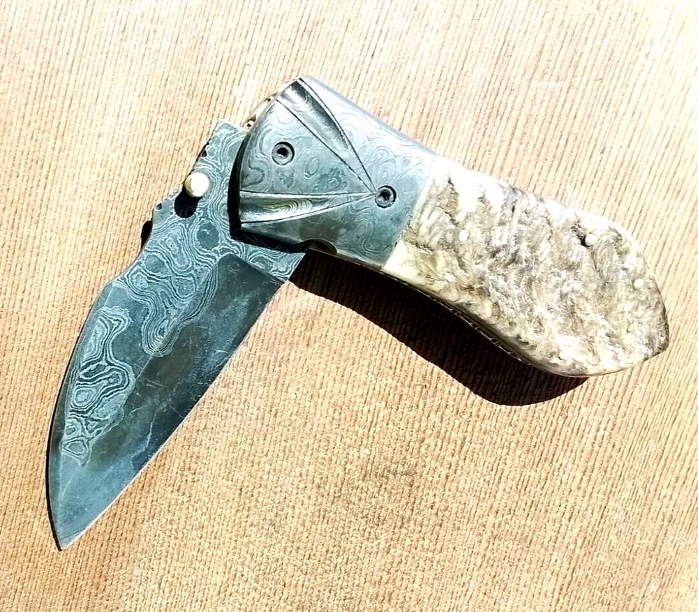 HAND FABRICATED RAM's HORN Custom Folding Knife