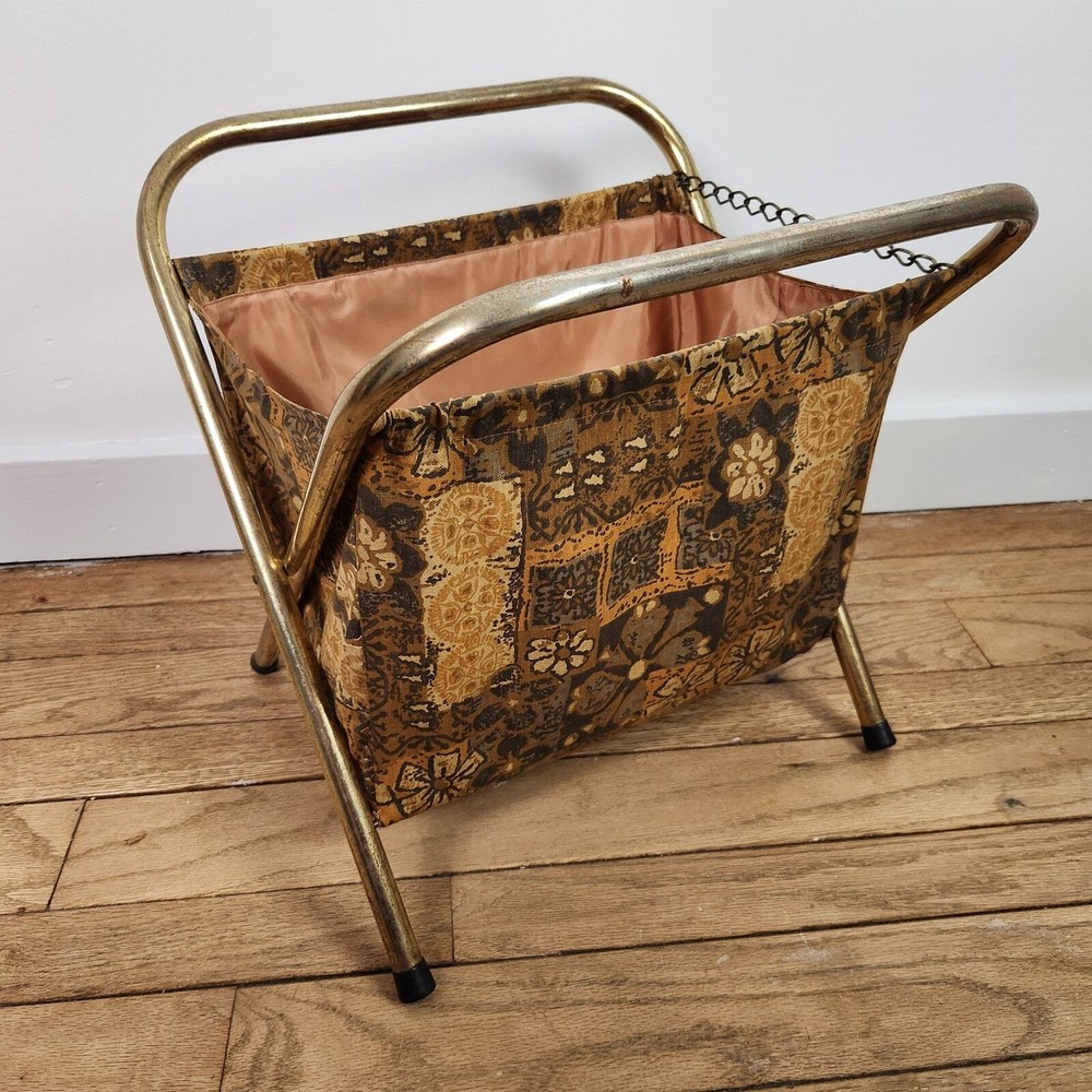 70s Bark Cloth Folding Knitting Bag by Knitility