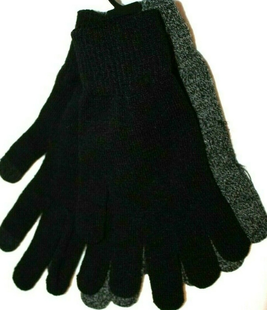 Men's Black/Gray Tech Touch Gloves One Size Fits Most 2-Pack