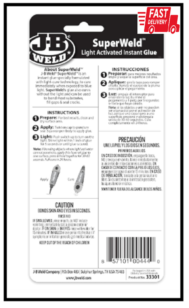 J-B Weld Light-Activated Superglue Clear 5g 2-Pack - Fast Cure Adhesive