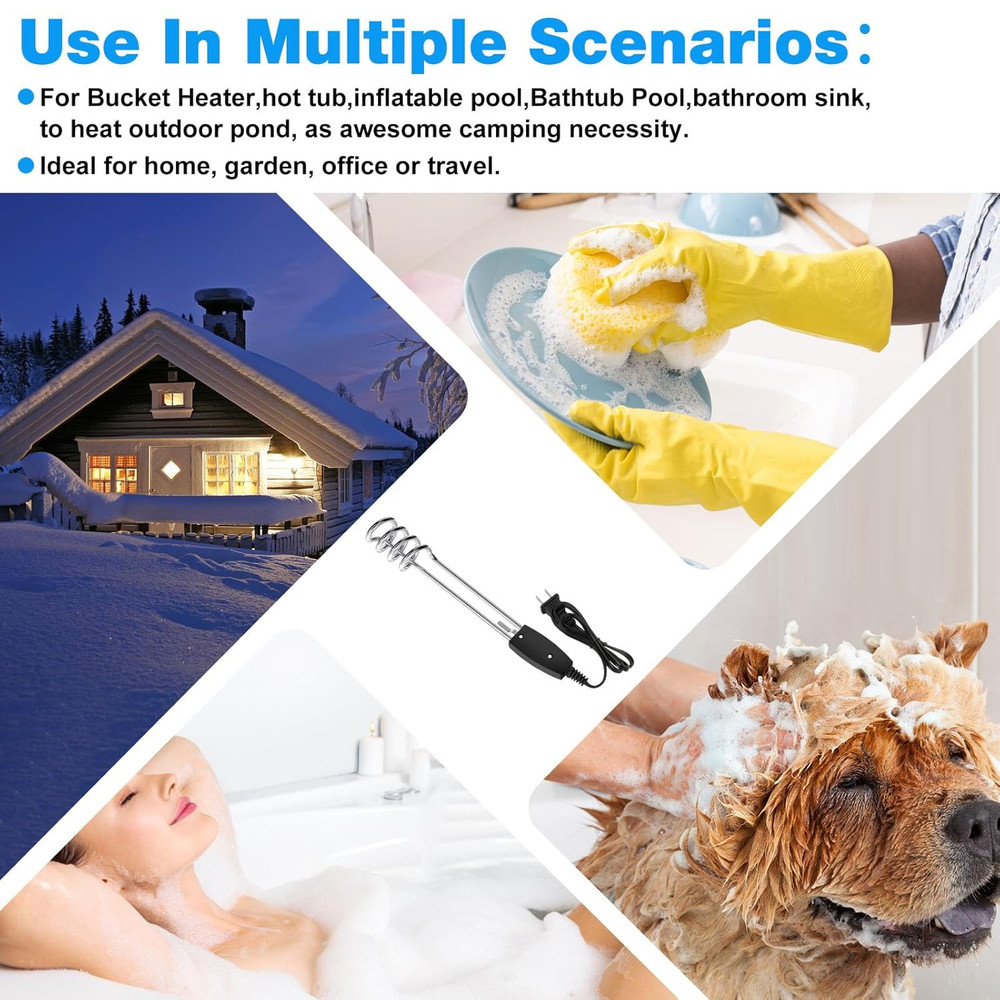 1000W 110V Electric Immersion Water Heater, 10In Portable Heating Element