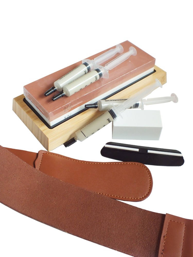 Knife Sharpening Kit of Double Sided Whetstone, Diamond Paste, Sharpening Belt