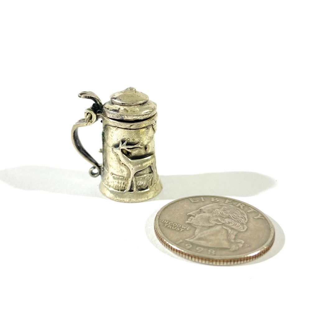 vintage solid silver beer mug miniature , hallmarked italian figurine