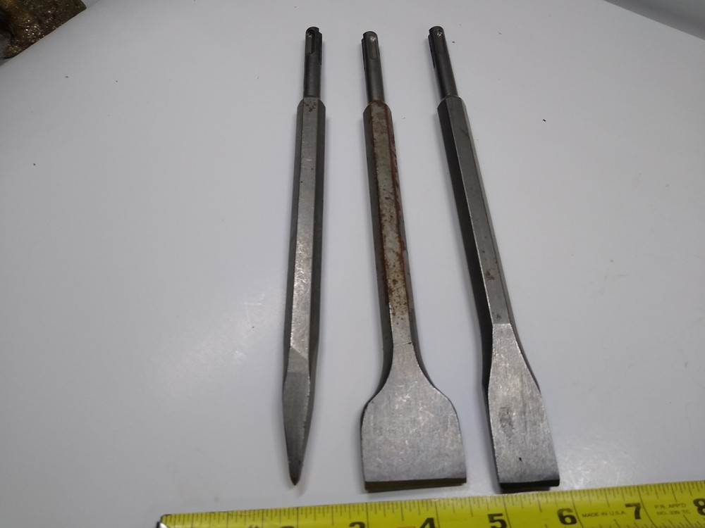 3 Rotary Hammer Drill Chisel Bits Point Flat Blade Concrete Cement Tools