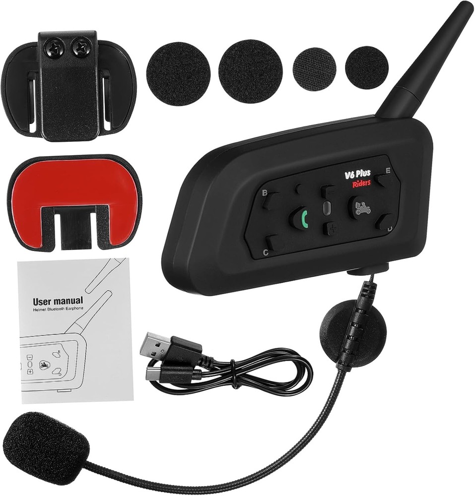 2Pcs V6 Pro Motorcycle Helmet Bluetooth Intercom Headset 6 Riders Communication