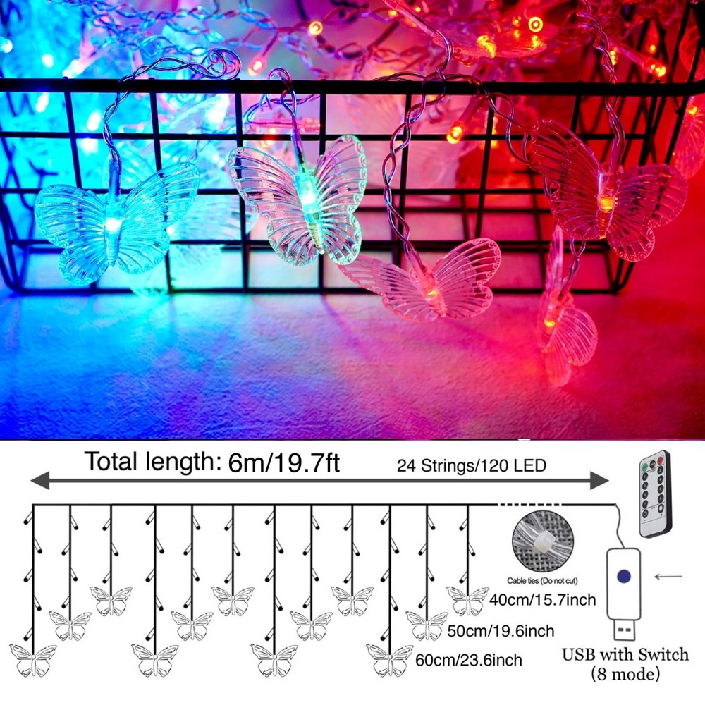 8 Modes 120 LED 19.7FT Firefly Twinkle Timer String Lights with Remote,Butter...