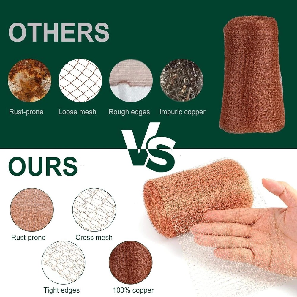 Copper Mesh Rodent Control, Rustproof Copper Mesh Roll with Scissors & Packing
