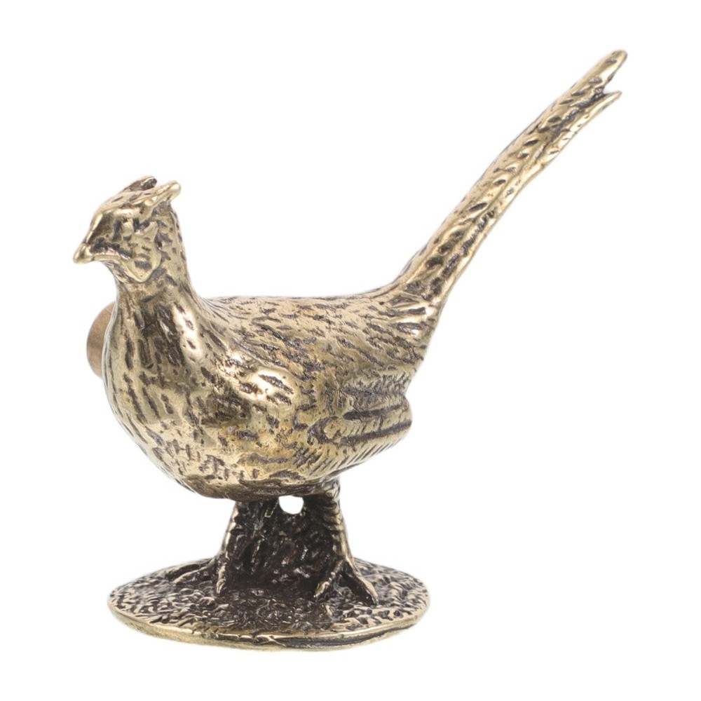Antique Brass Bird Cabinet Knobs - Long Tailed Pheasant Drawer Pulls - Single