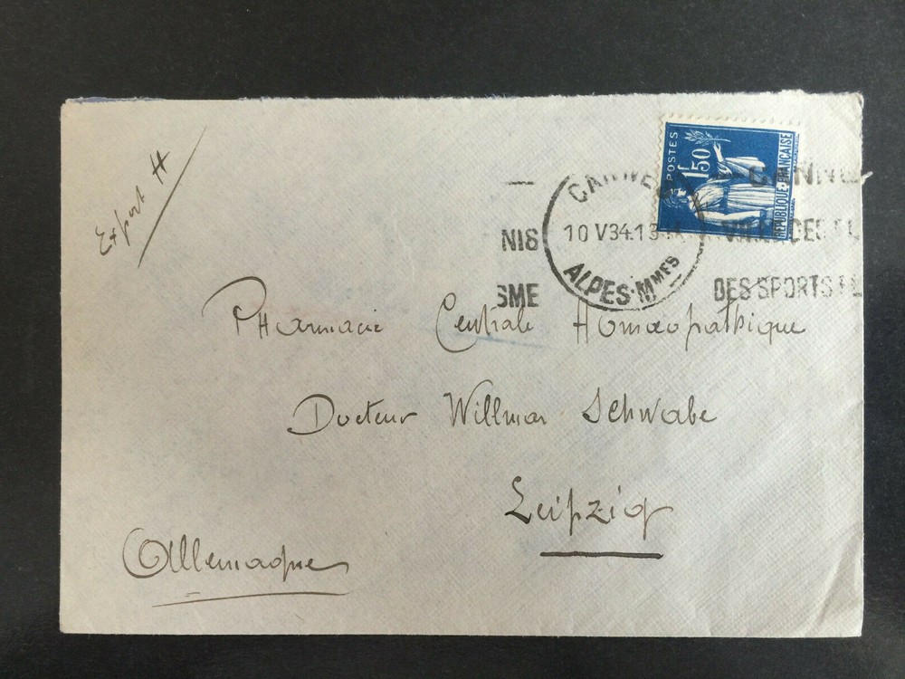 1934 Cover from Cannes to Leipzig