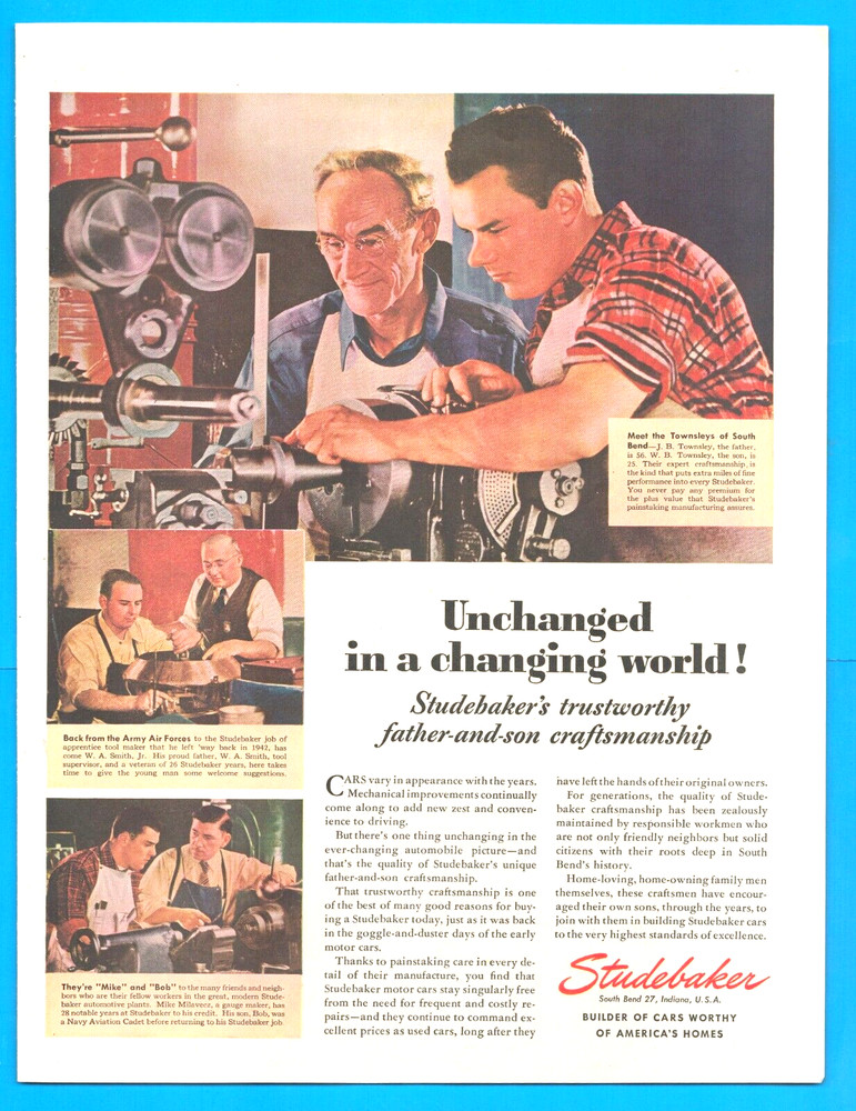 1946 STUDEBAKER automobile PRINT AD car craftsmanship auto mechanic