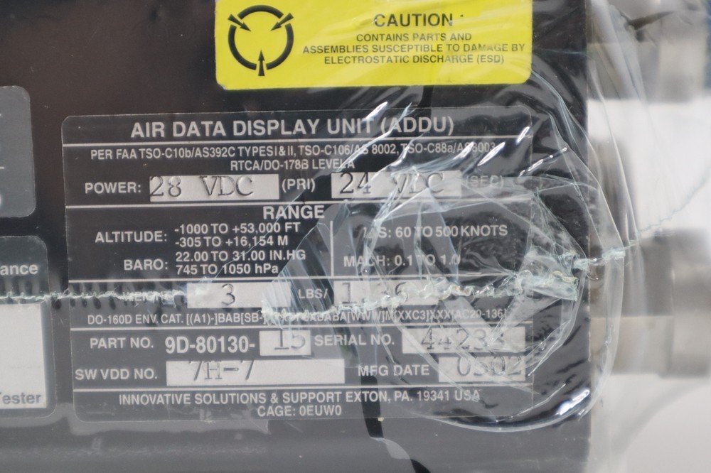 Innovative Solutions 9D-80130-15 Air Data Display Unit ADDU (28 VDC)