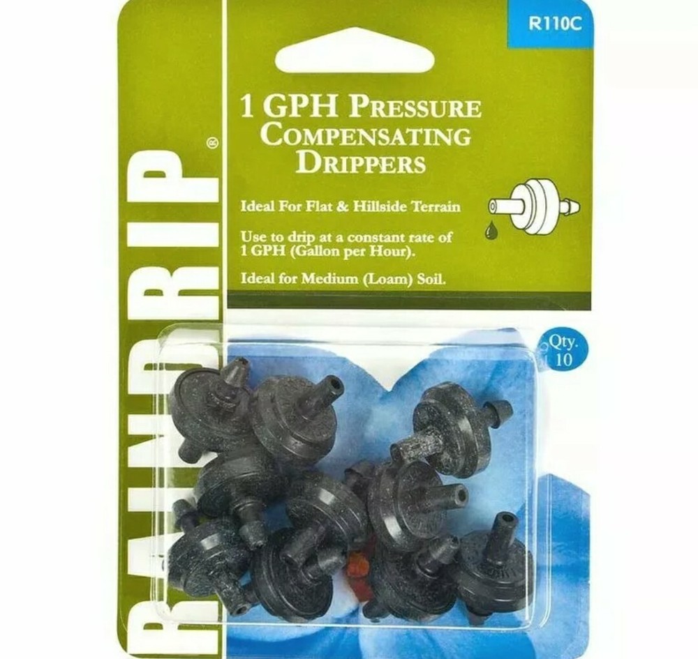 Raindrip Pressure Compensating Dripper 1 Gph Black R110C 10/ card