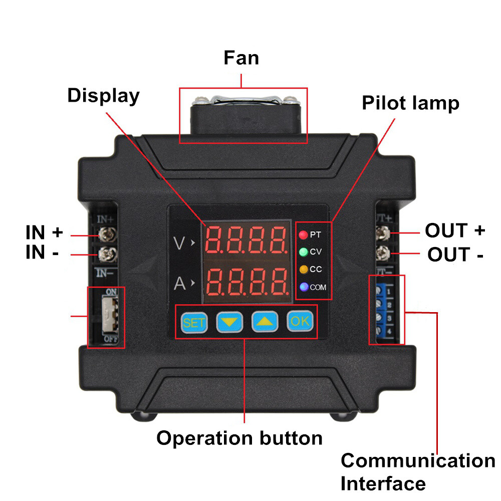 JUNTEK 60V 24A/16A Programmable DC Power Supply USB To TTL Cable or RS485 Module