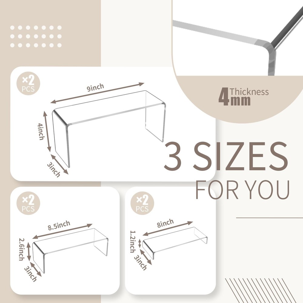 6pcs Thickened Acrylic Display Stand, Tiered Rectangular Clear Display Risers...