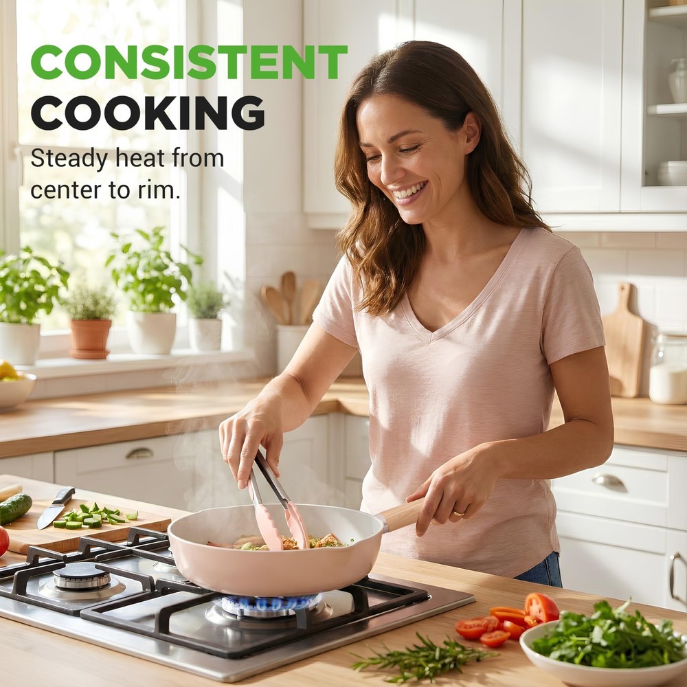 NutriChef 14-Piece Non-Stick Ceramic Cookware Set - (Pink)