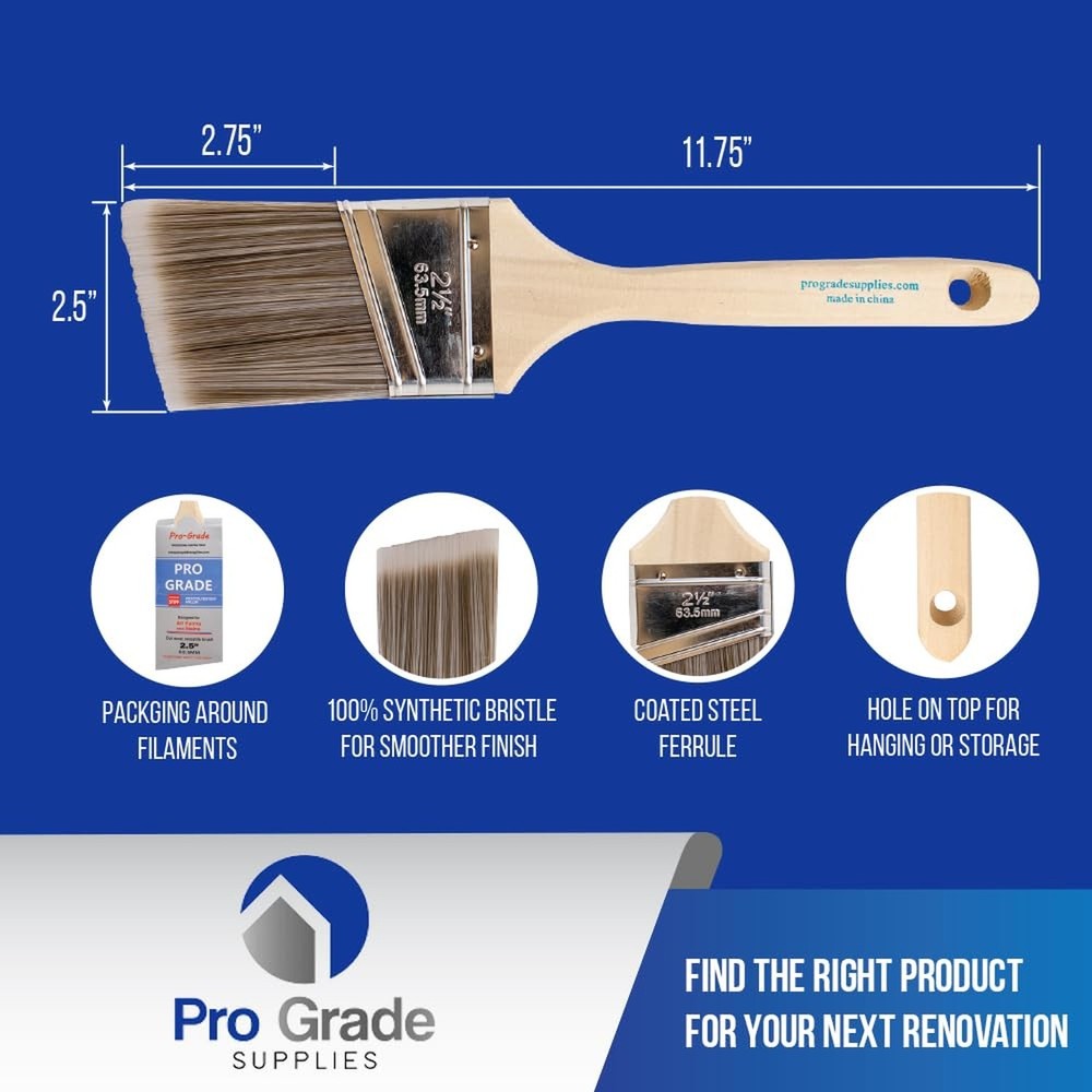 Pro Grade - Paint Brushes - 12Ea 2.5" Angle Brushes 12Ea 2.5A