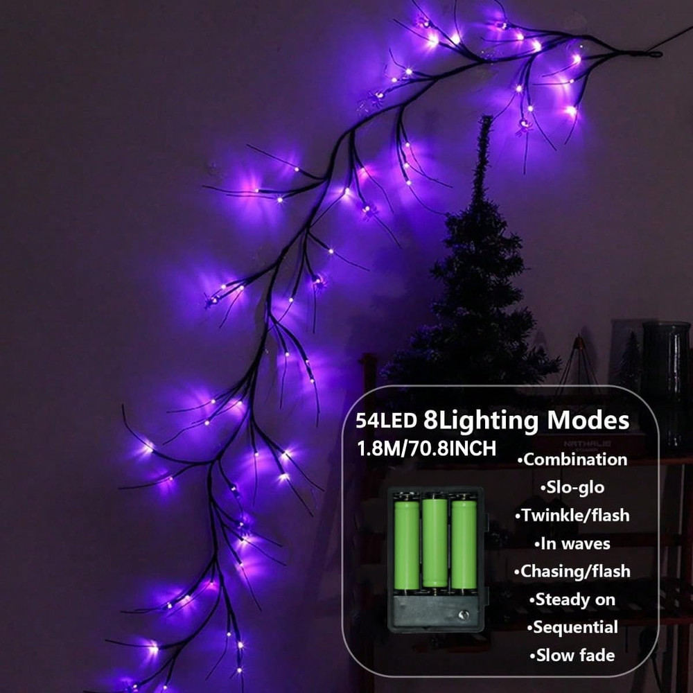 6FT Halloween Spider LED Willow Branch Lights, Artificial Willow Vine Light with