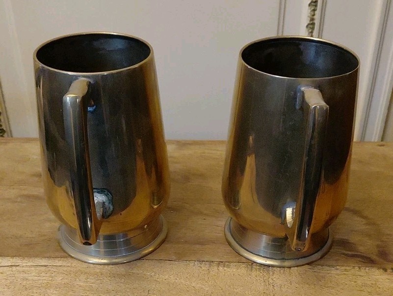 Pair of Vintage Solid Solid Brass Tankards 14 Cms Tall