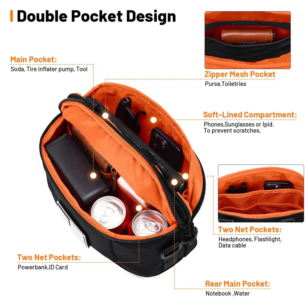 Motorcycle Handlebar Bag 1680D Water-Resistant Sissy Bar Front Fork Storage Bag