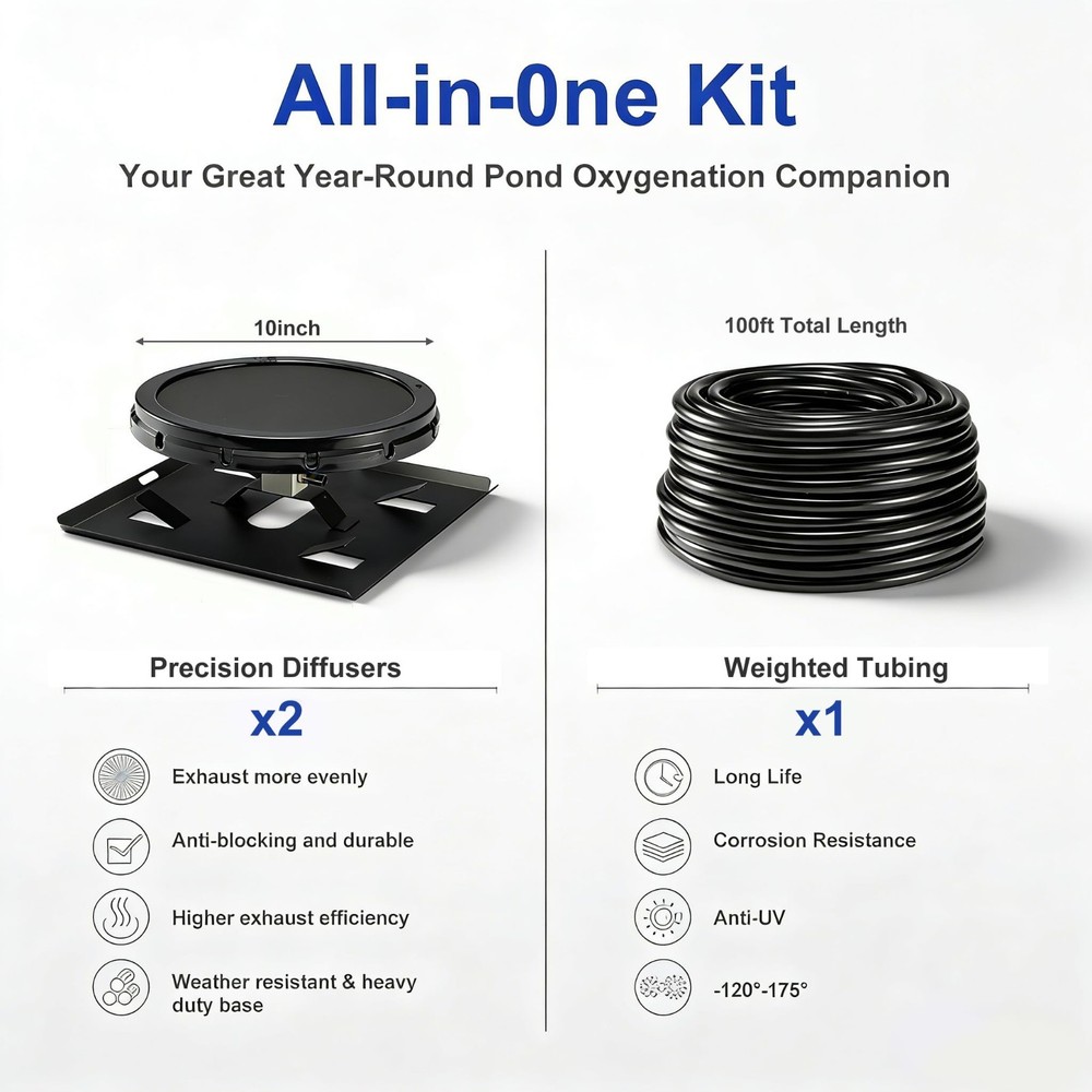 New 丨3/4 HP Pond Aeration System 5.76 CFM 100FT Airline 2 Diffusers