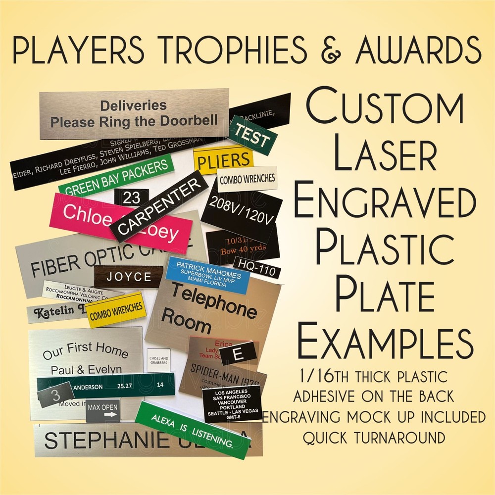 2x4 PLASTIC Engraved name plate CUSTOM Trophy Tag Engraving Proof incl 4 x 2 PTA
