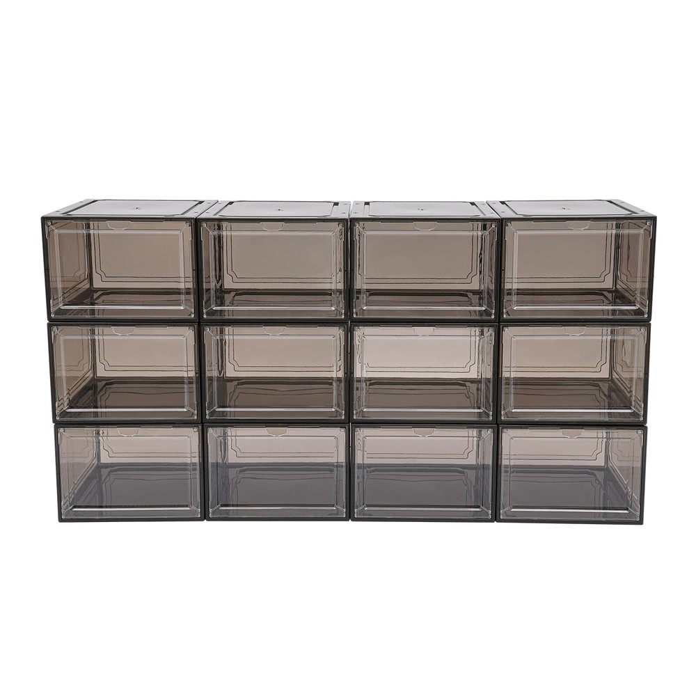 12*Stackable Shoe Storage Boxes PP & Acrylic Organizer Bins Dust-proof Container