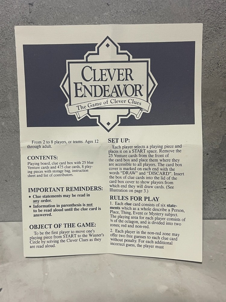 1989 Clever Endeavor - Replacement Instructions