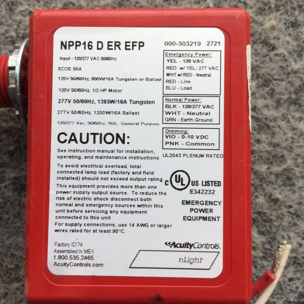 ACUITY Controls Sensor Switch Motion Detector Relay NPP16-D-ER-EFP 265LYK