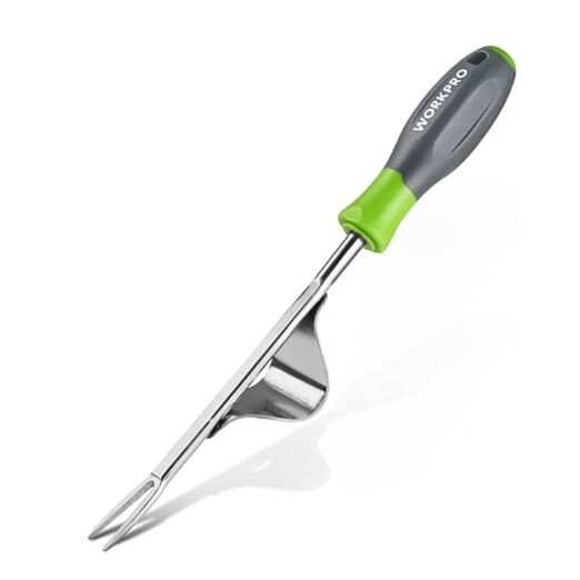 Weed Puller Tool, Metal Leverage Base and V-Shaped Forks for Easy Weed