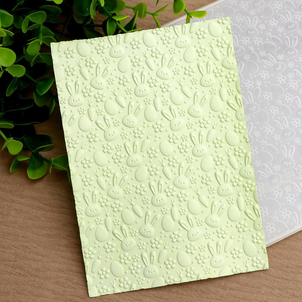 3D Embossing Folder for Card Making,Easter Bunny Plastic Texture Fades Embossing