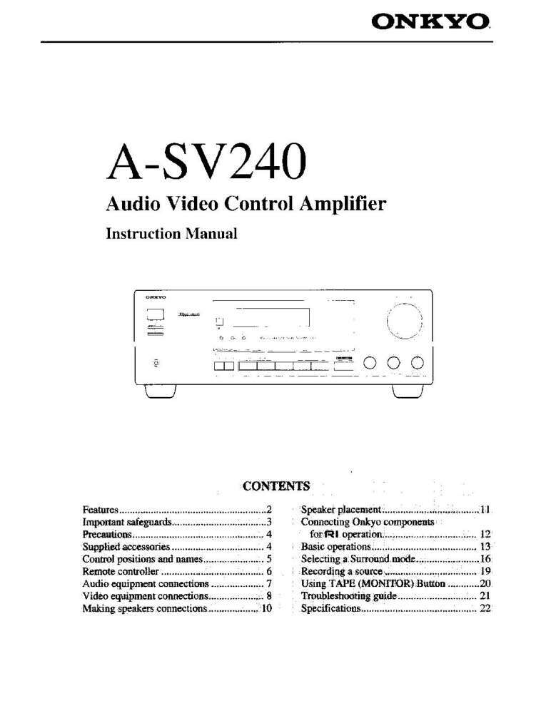 Onkyo A-SV240 Amplifier Owners Manual