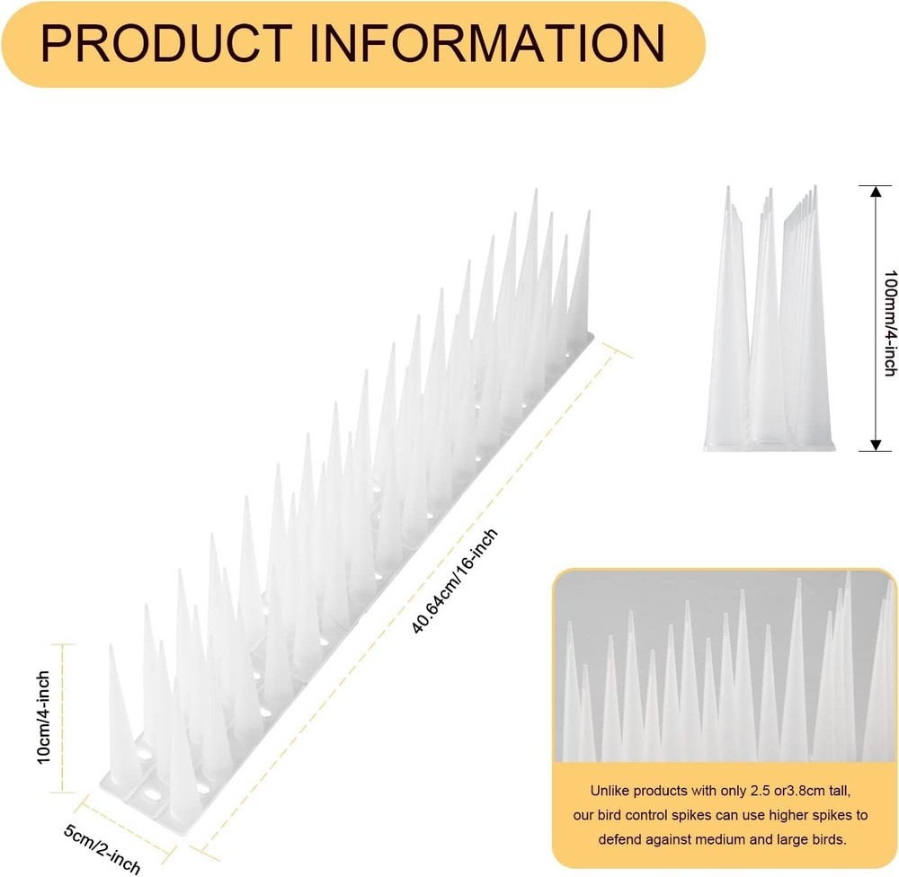 Frosted White 20ft Medium Bird Spikes - Effective & Humane Pest Control Solution