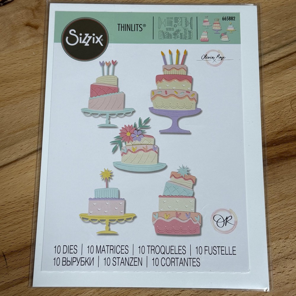 Sizzix Thinlits Dies 665882 Olivia Rose Birthday Cakes 10 Dies Metal Cutting Set