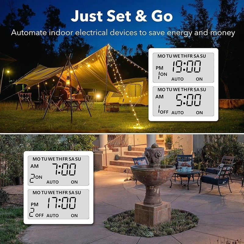 Digital Outdoor Timer Dual Outlets 8 Programmable Settings Waterproof Device New