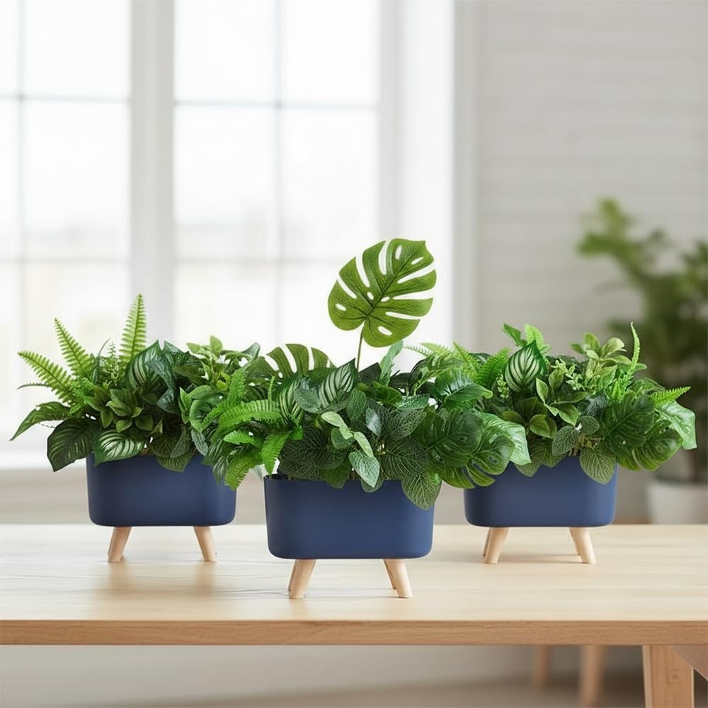 Artificial Green Grass Plants in Rectangular Planter Boxes, Faux Greenery in ...