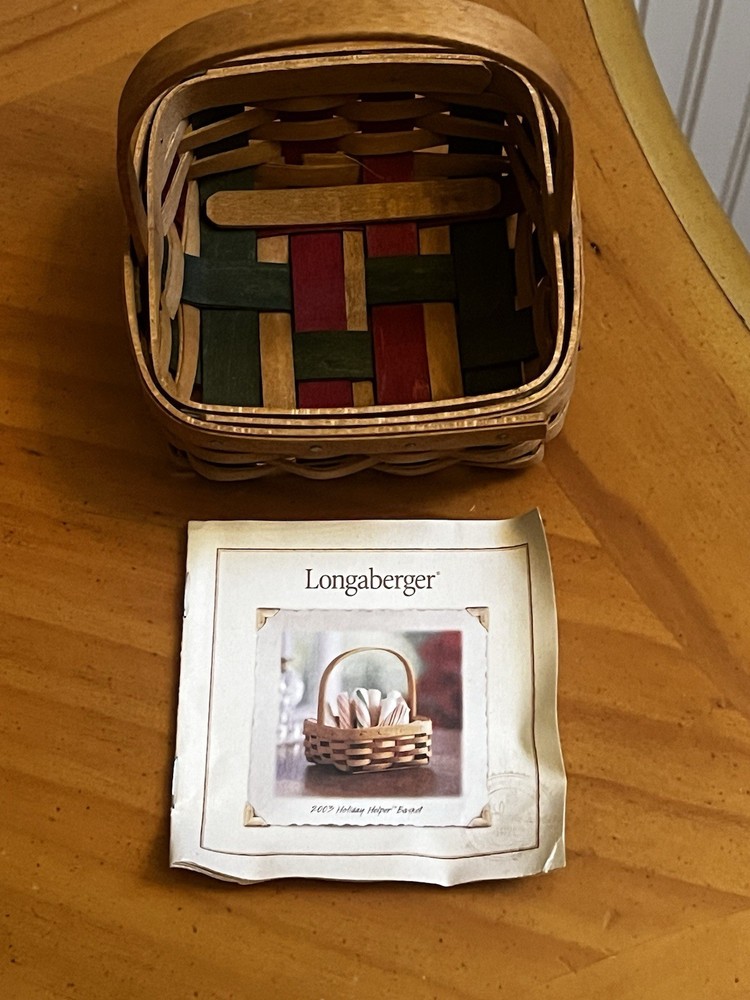 2003 Longaberger Holiday Helper Basket with Handle, Protector, and Fabric Liner