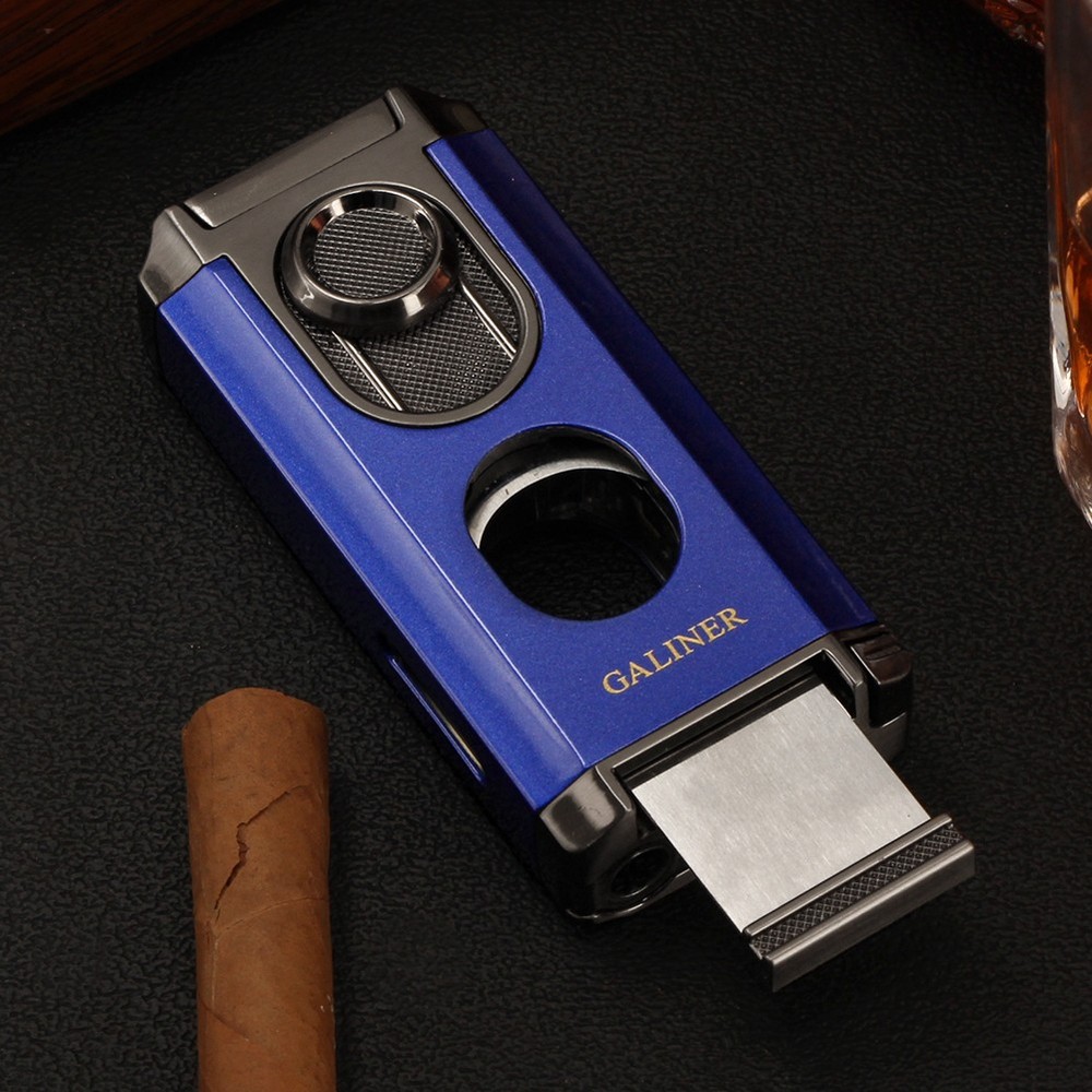 Blue Portable Jet Torch Cigar Lighter Sharp Guillotine Cutter Holder Punch Box