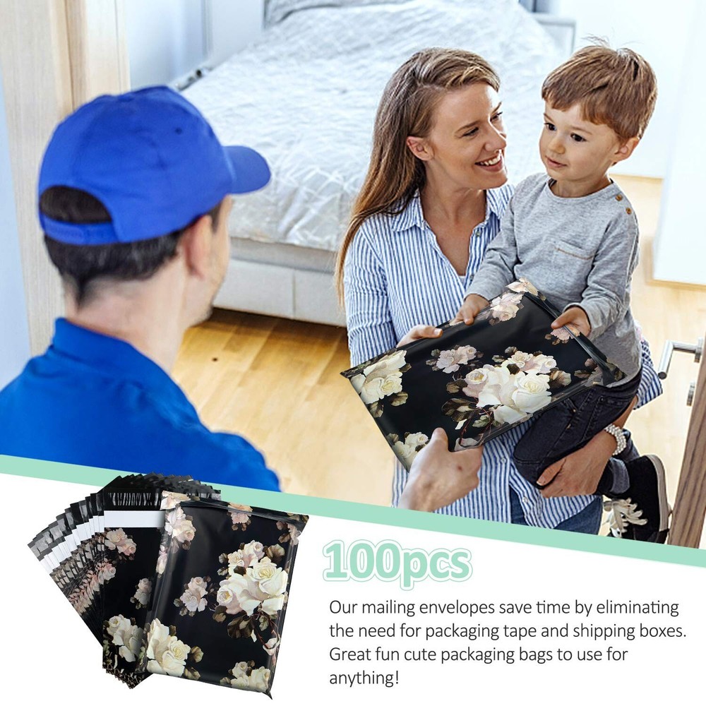 10X13 (100 Pack) Floral Pattern Poly Mailer Envelope Plastic Custom Mailing &...