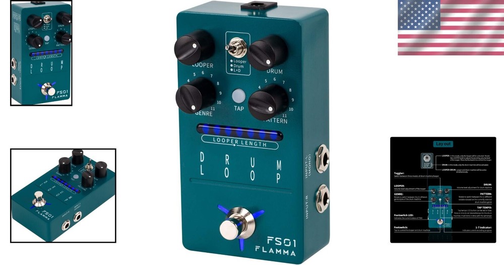 Versatile Drum Machine & Phrase Loop Pedal with 121 Rhythms - Compact Size